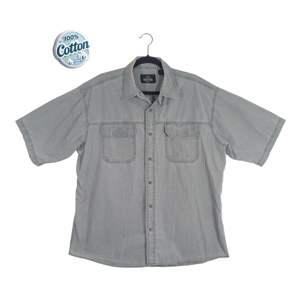 RedHead Men’s Short Sleeve Shirt L Green Button Up Outdoor 100% Cotton